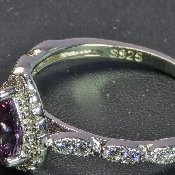 Pear-Cut Simulated Alexandrite & CZ Sterling Silver Ring Size 9 (NWOT)‎ - Picture 6 of 7